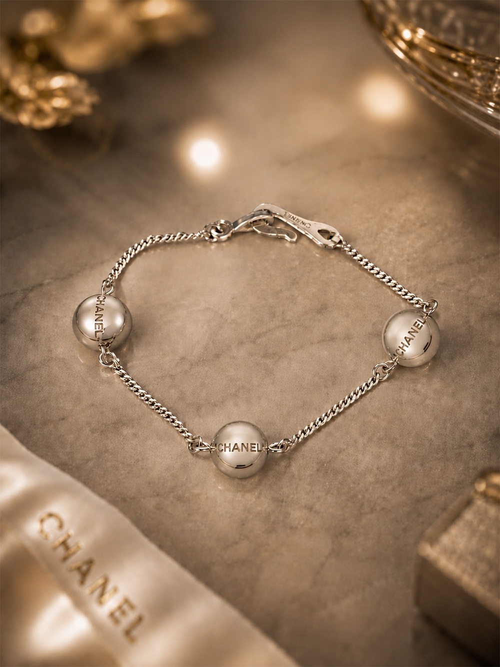 Chanel .925 Sterling Silver Bead Bracelet | Full Incusion | Chanel Stamp 98P